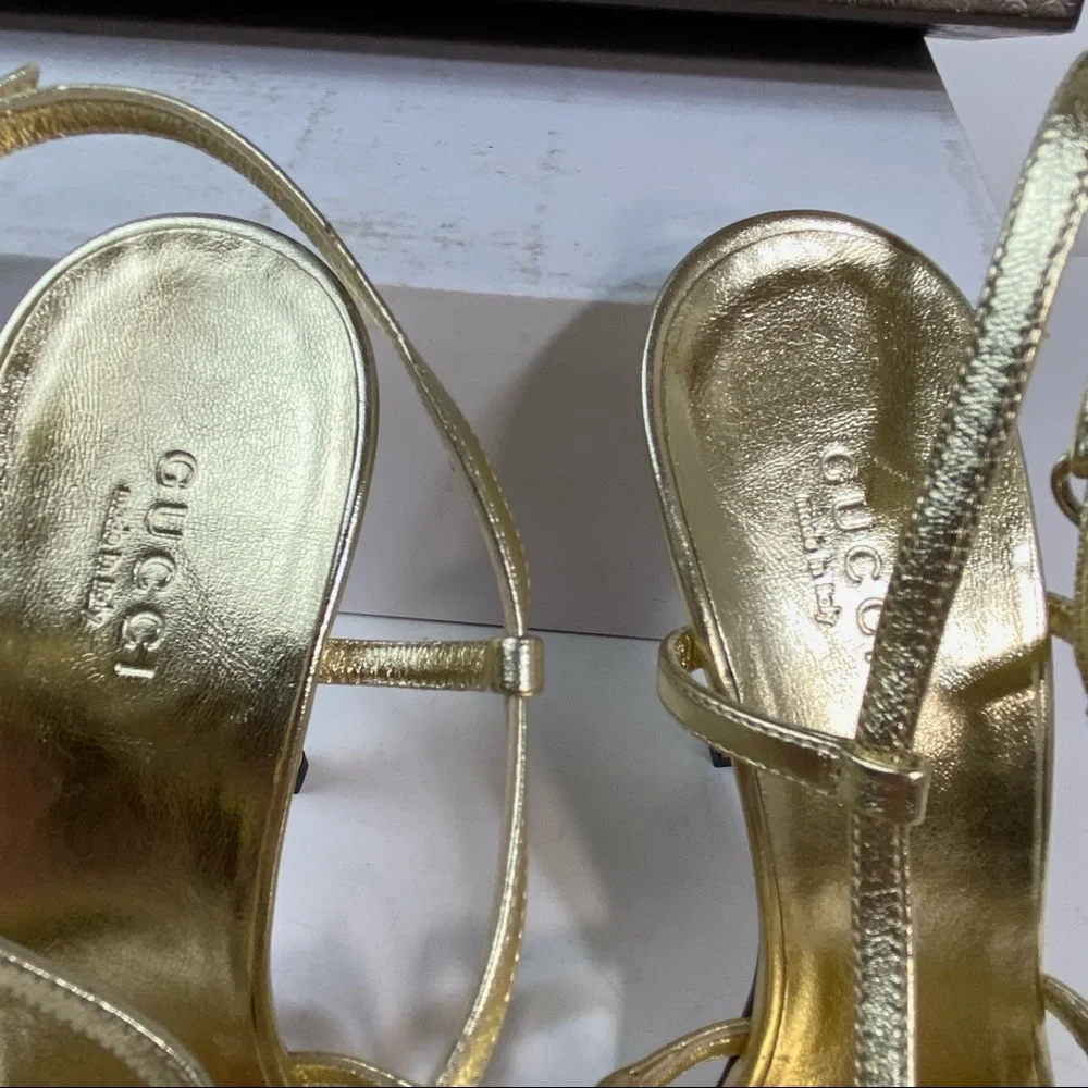 NWT Gucci crystal gold Milady sandals 7.5
